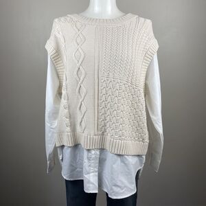 By Together Preppy Academia Ivory M Collared Sweater vest Dress Shirt Tunic Art